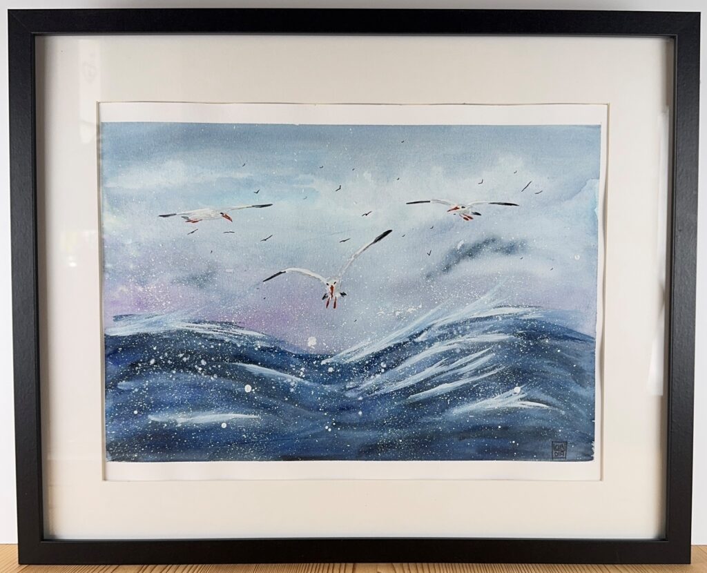 Acquerello originale "Albatri nella tempestaClaudia Art.