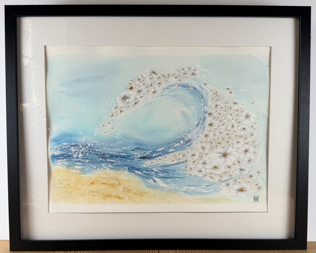 Acquerello originale "Onda di fiori" dipinto a mano da Claudia Art.