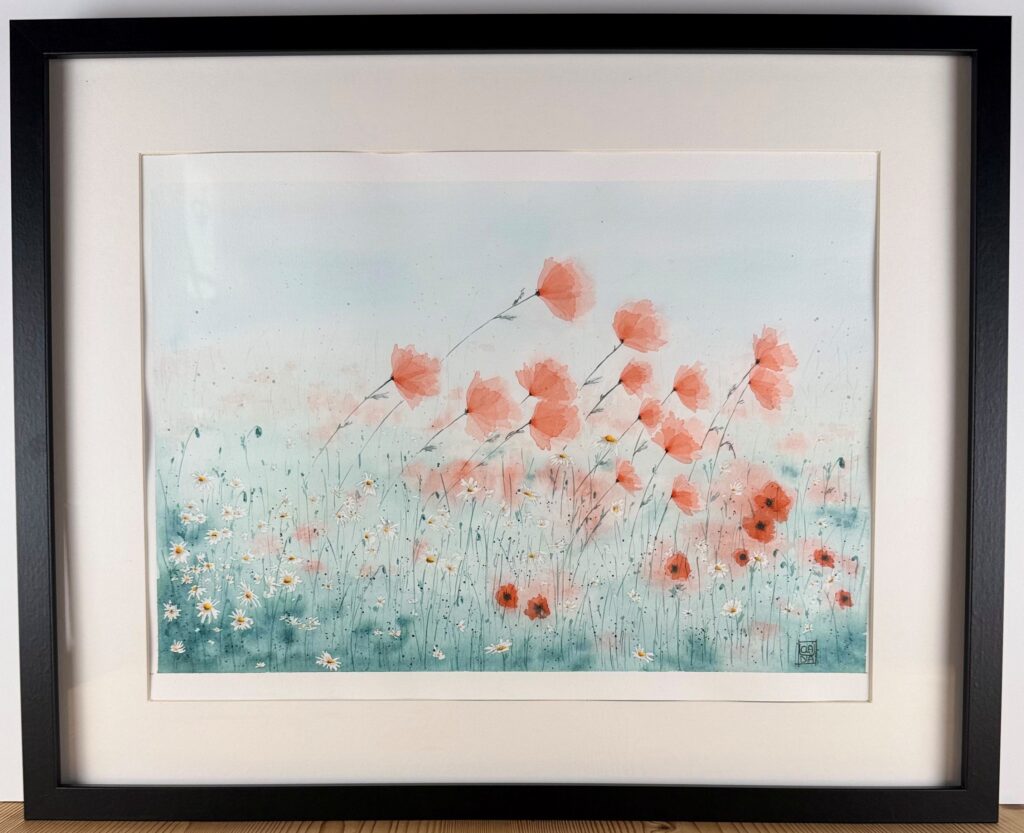 Acquerello originale "Fiori al vento" dipinto a mano da Claudia Art